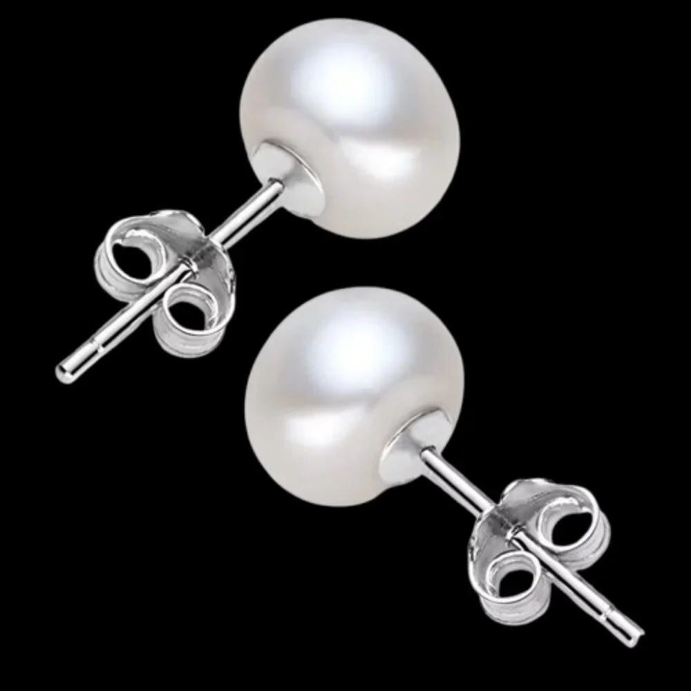 Natural Pearl Stud Earrings Sterling Silver